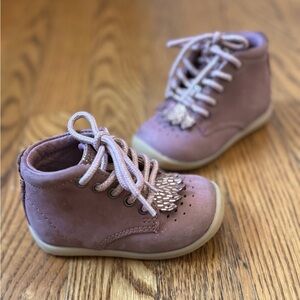 VERTBAUDET - Soft leather laced boots for baby's first steps - pink - Size EU 19